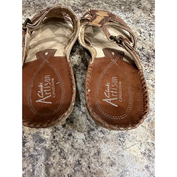 Clarks Artisan Collection Wedge Brown Leather Open Toe Sandals Women's Shoes 8.5 - Picture 3 of 9